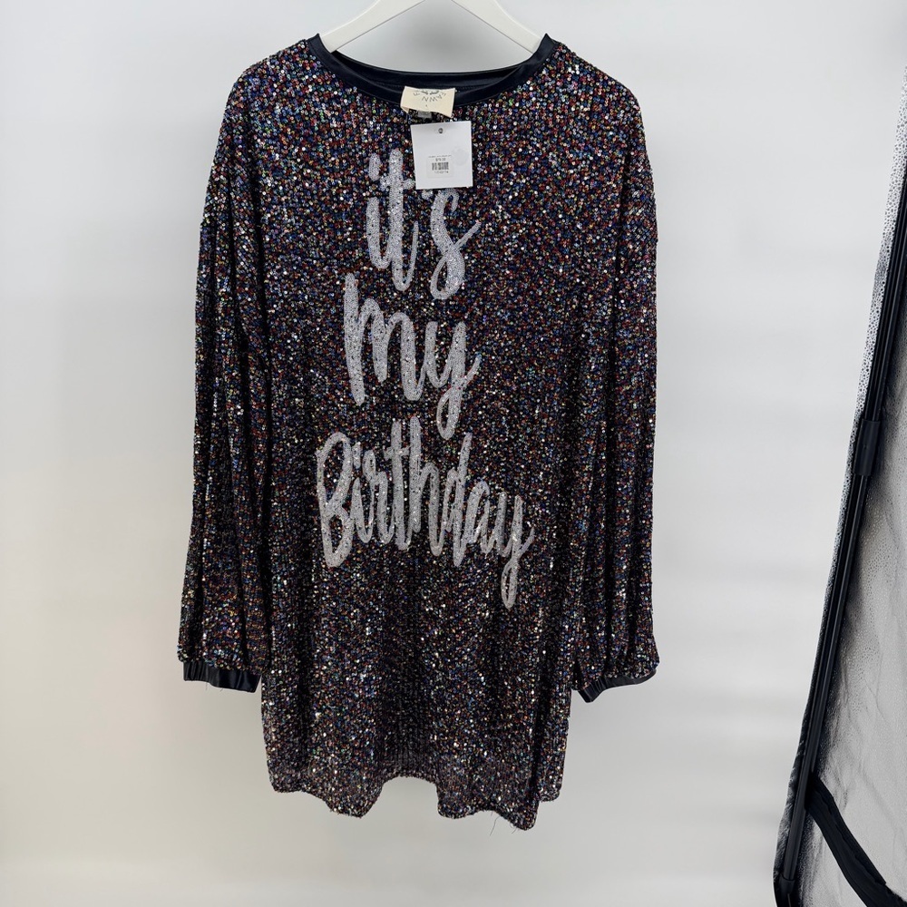 Fantastic Fawn Long Sleeve Rainbow Sequin Birthday Dress - Picture 2 of 4